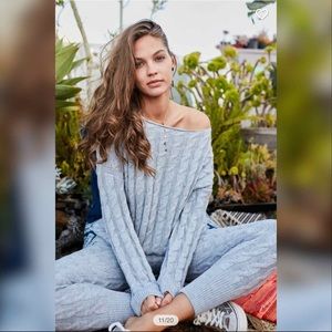 Layah Boat Neck Long Sleeve Knit Top Gray Cable